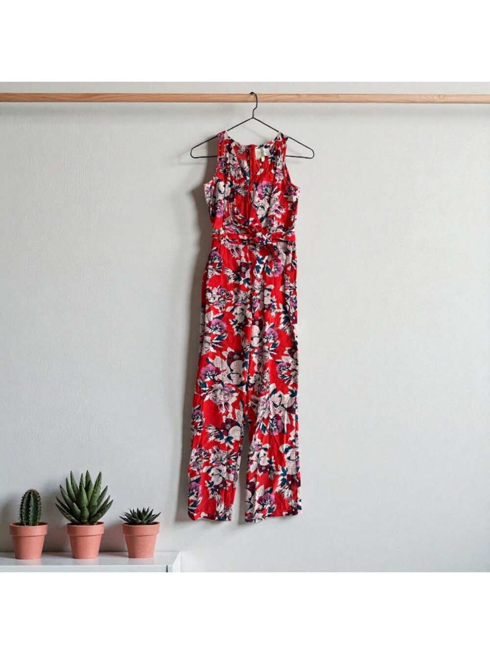 YUMI KIM Red Floral Belted Jumpsuit Size XS
